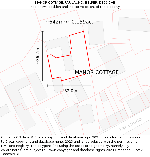 MANOR COTTAGE, FAR LAUND, BELPER, DE56 1HB: Plot and title map