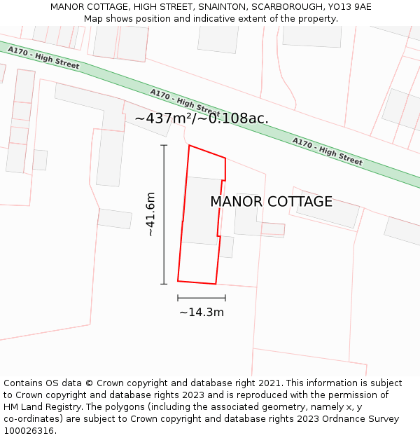 MANOR COTTAGE, HIGH STREET, SNAINTON, SCARBOROUGH, YO13 9AE: Plot and title map