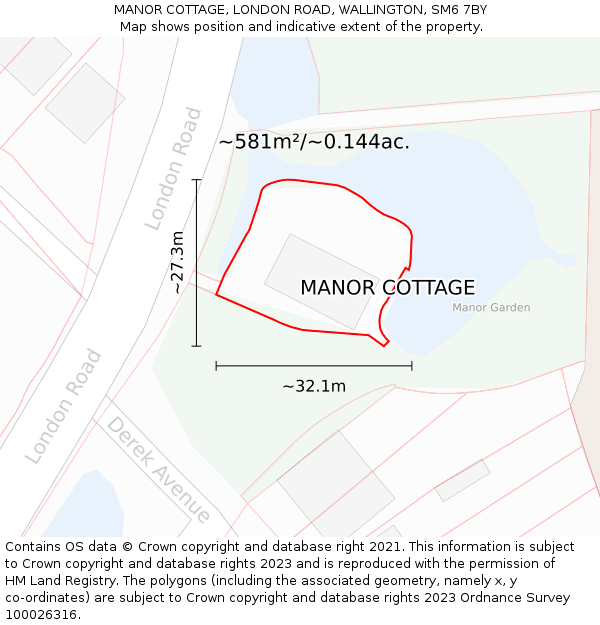 MANOR COTTAGE, LONDON ROAD, WALLINGTON, SM6 7BY: Plot and title map