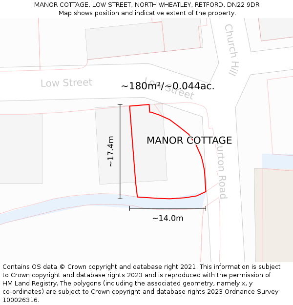 MANOR COTTAGE, LOW STREET, NORTH WHEATLEY, RETFORD, DN22 9DR: Plot and title map