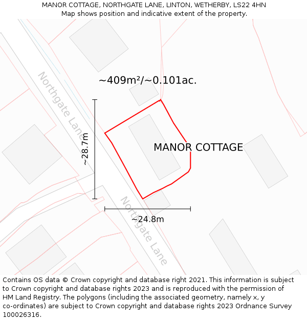 MANOR COTTAGE, NORTHGATE LANE, LINTON, WETHERBY, LS22 4HN: Plot and title map