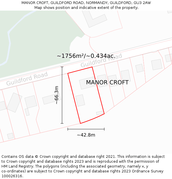 MANOR CROFT, GUILDFORD ROAD, NORMANDY, GUILDFORD, GU3 2AW: Plot and title map