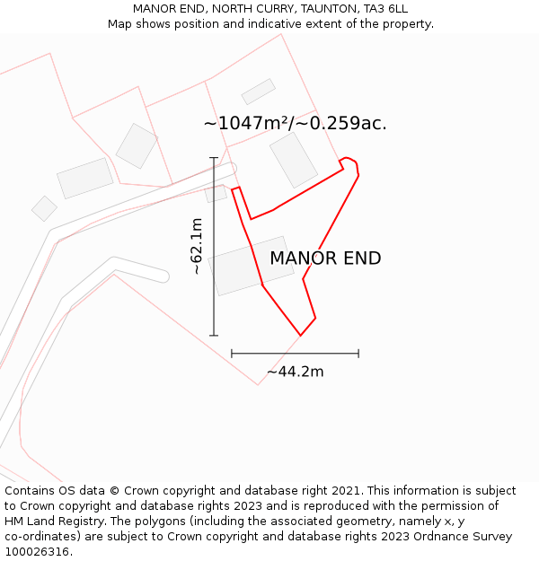 MANOR END, NORTH CURRY, TAUNTON, TA3 6LL: Plot and title map