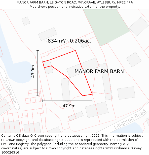 MANOR FARM BARN, LEIGHTON ROAD, WINGRAVE, AYLESBURY, HP22 4PA: Plot and title map