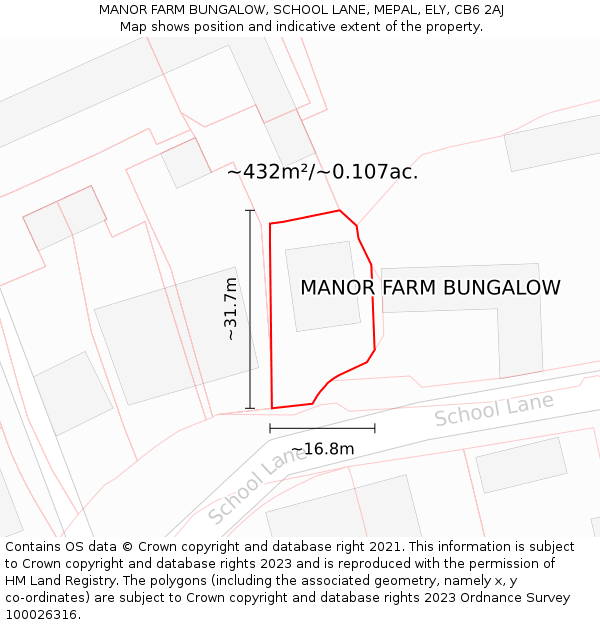MANOR FARM BUNGALOW, SCHOOL LANE, MEPAL, ELY, CB6 2AJ: Plot and title map