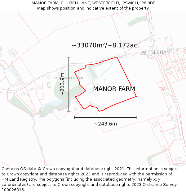 MANOR FARM, CHURCH LANE, WESTERFIELD, IPSWICH, IP6 9BE: Plot and title map