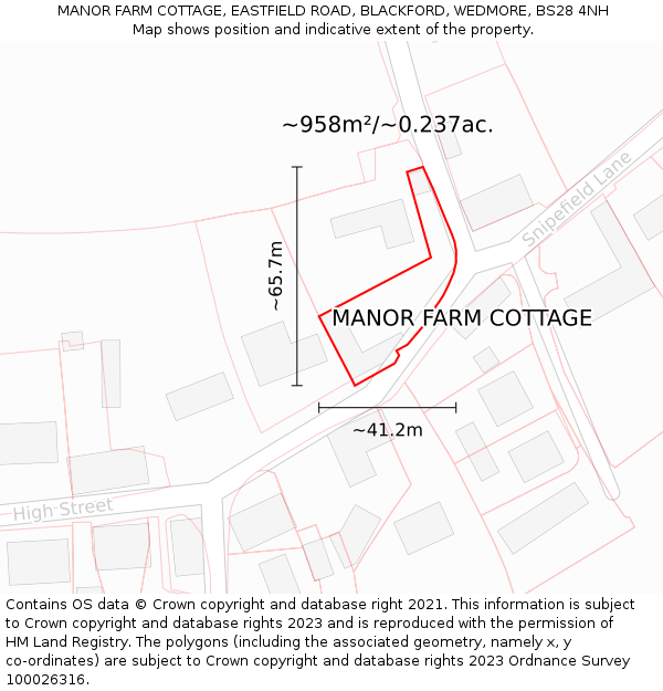 MANOR FARM COTTAGE, EASTFIELD ROAD, BLACKFORD, WEDMORE, BS28 4NH: Plot and title map