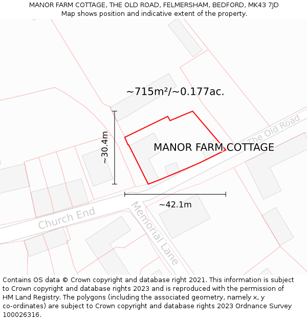 MANOR FARM COTTAGE, THE OLD ROAD, FELMERSHAM, BEDFORD, MK43 7JD: Plot and title map