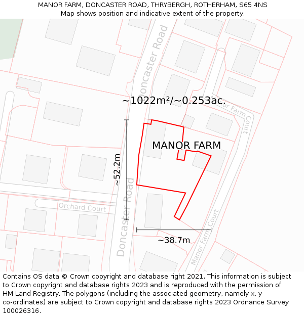 MANOR FARM, DONCASTER ROAD, THRYBERGH, ROTHERHAM, S65 4NS: Plot and title map