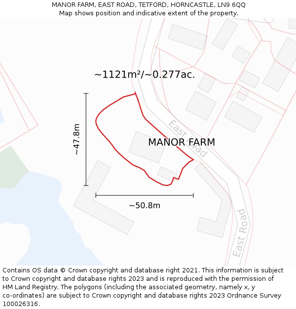 MANOR FARM, EAST ROAD, TETFORD, HORNCASTLE, LN9 6QQ: Plot and title map