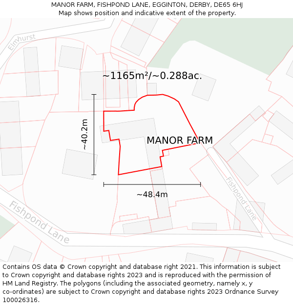 MANOR FARM, FISHPOND LANE, EGGINTON, DERBY, DE65 6HJ: Plot and title map