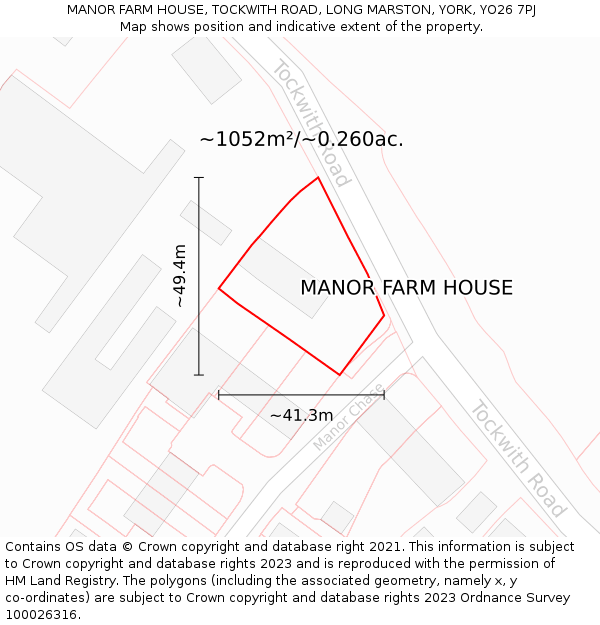 MANOR FARM HOUSE, TOCKWITH ROAD, LONG MARSTON, YORK, YO26 7PJ: Plot and title map