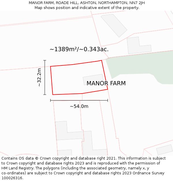 MANOR FARM, ROADE HILL, ASHTON, NORTHAMPTON, NN7 2JH: Plot and title map