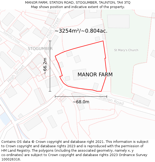 MANOR FARM, STATION ROAD, STOGUMBER, TAUNTON, TA4 3TQ: Plot and title map