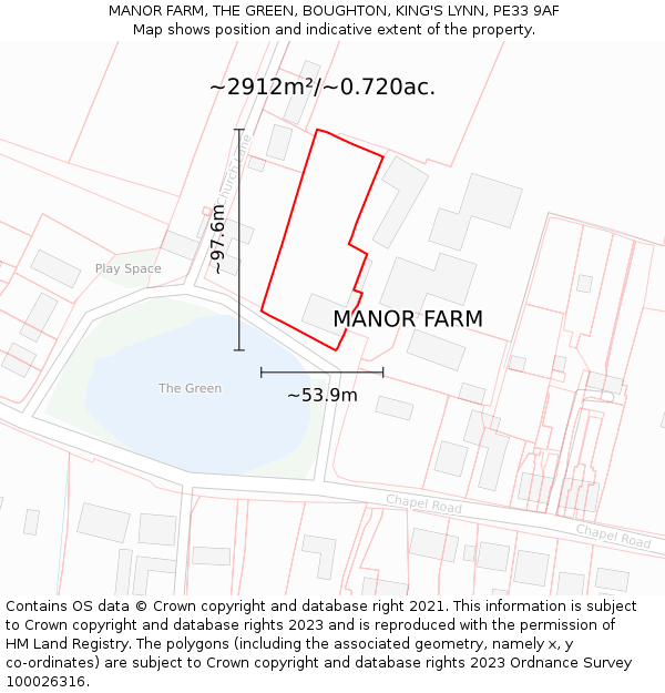 MANOR FARM, THE GREEN, BOUGHTON, KING'S LYNN, PE33 9AF: Plot and title map
