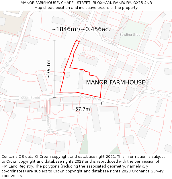 MANOR FARMHOUSE, CHAPEL STREET, BLOXHAM, BANBURY, OX15 4NB: Plot and title map