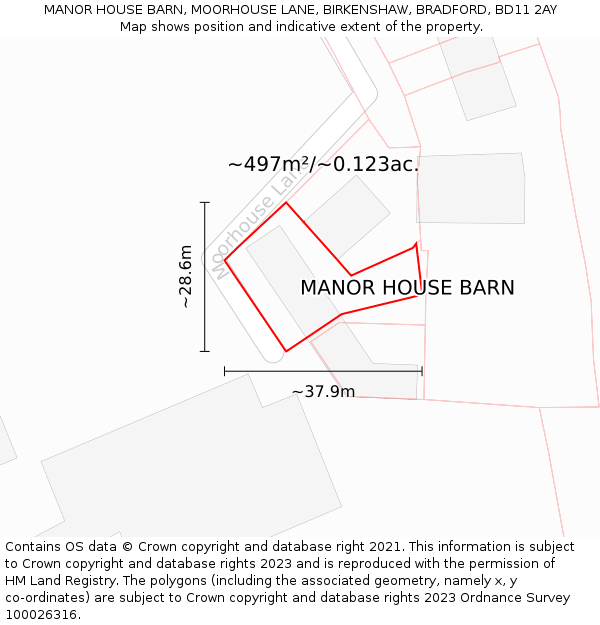MANOR HOUSE BARN, MOORHOUSE LANE, BIRKENSHAW, BRADFORD, BD11 2AY: Plot and title map