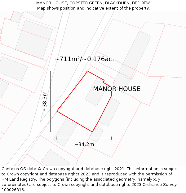 MANOR HOUSE, COPSTER GREEN, BLACKBURN, BB1 9EW: Plot and title map