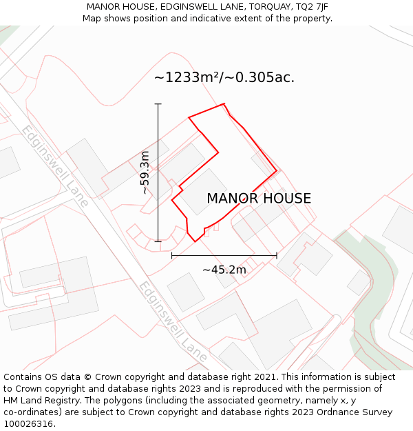 MANOR HOUSE, EDGINSWELL LANE, TORQUAY, TQ2 7JF: Plot and title map