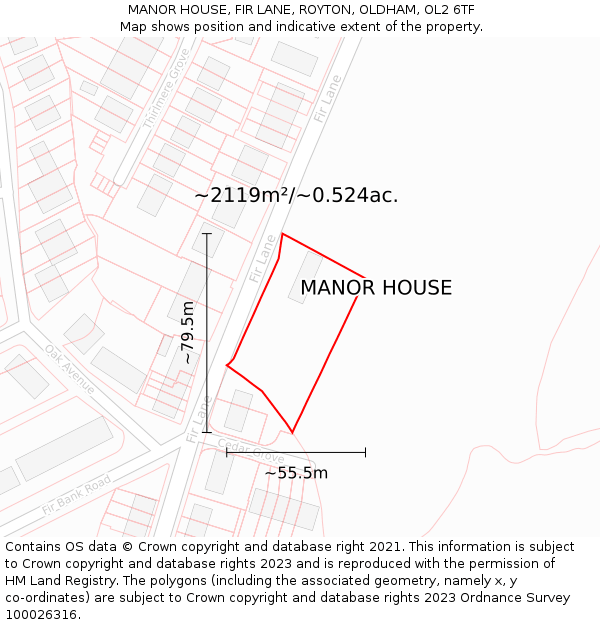 MANOR HOUSE, FIR LANE, ROYTON, OLDHAM, OL2 6TF: Plot and title map