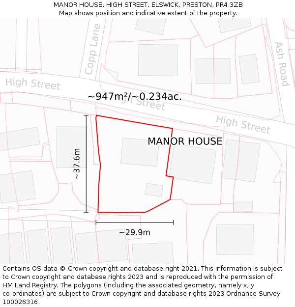MANOR HOUSE, HIGH STREET, ELSWICK, PRESTON, PR4 3ZB: Plot and title map