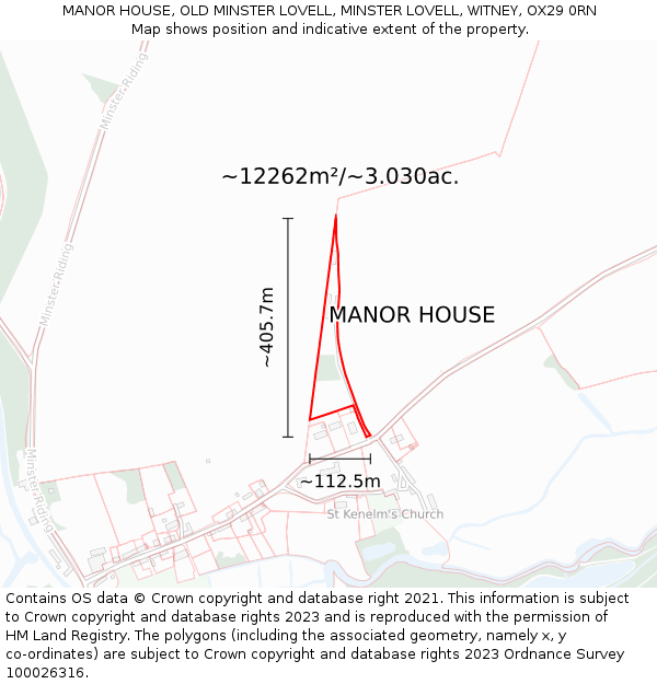 MANOR HOUSE, OLD MINSTER LOVELL, MINSTER LOVELL, WITNEY, OX29 0RN: Plot and title map
