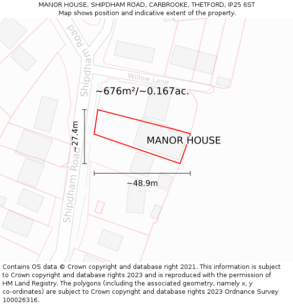 MANOR HOUSE, SHIPDHAM ROAD, CARBROOKE, THETFORD, IP25 6ST: Plot and title map