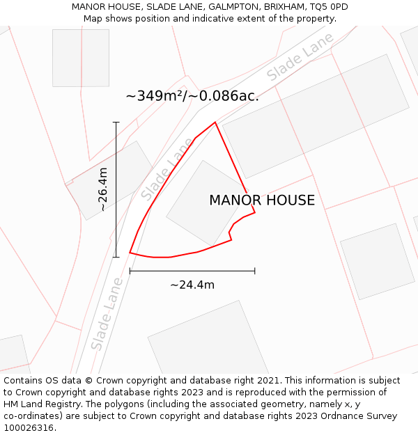 MANOR HOUSE, SLADE LANE, GALMPTON, BRIXHAM, TQ5 0PD: Plot and title map