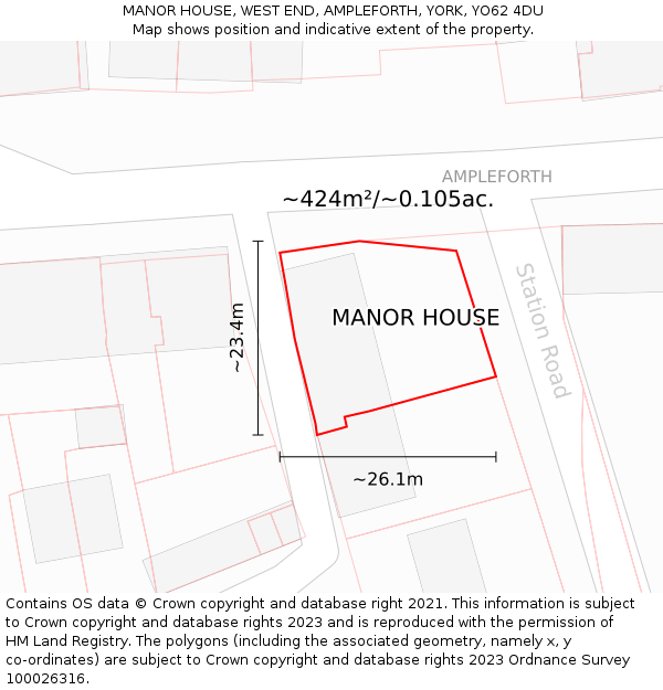 MANOR HOUSE, WEST END, AMPLEFORTH, YORK, YO62 4DU: Plot and title map