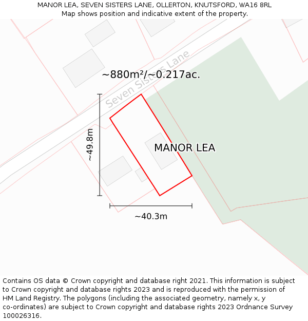 MANOR LEA, SEVEN SISTERS LANE, OLLERTON, KNUTSFORD, WA16 8RL: Plot and title map