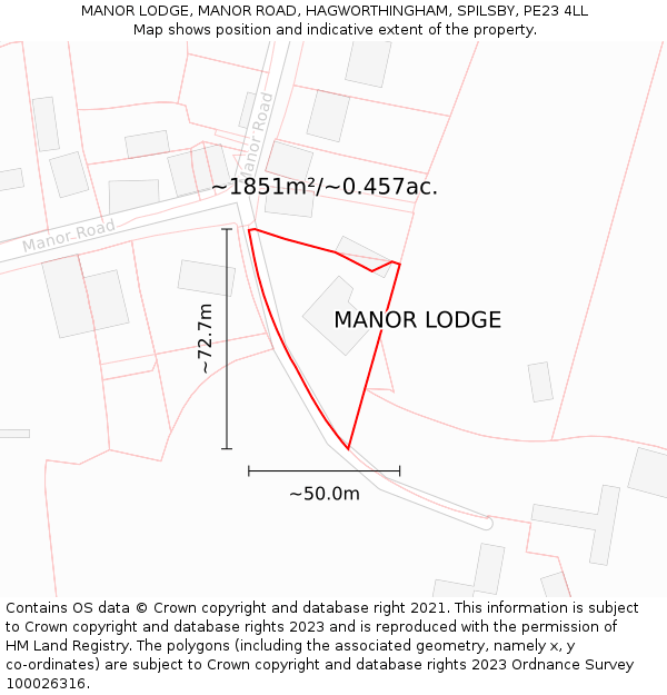 MANOR LODGE, MANOR ROAD, HAGWORTHINGHAM, SPILSBY, PE23 4LL: Plot and title map