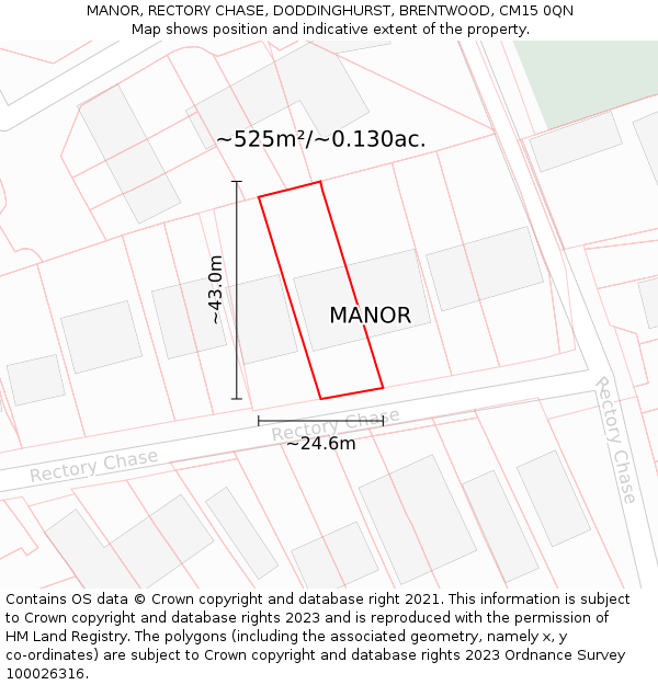 MANOR, RECTORY CHASE, DODDINGHURST, BRENTWOOD, CM15 0QN: Plot and title map