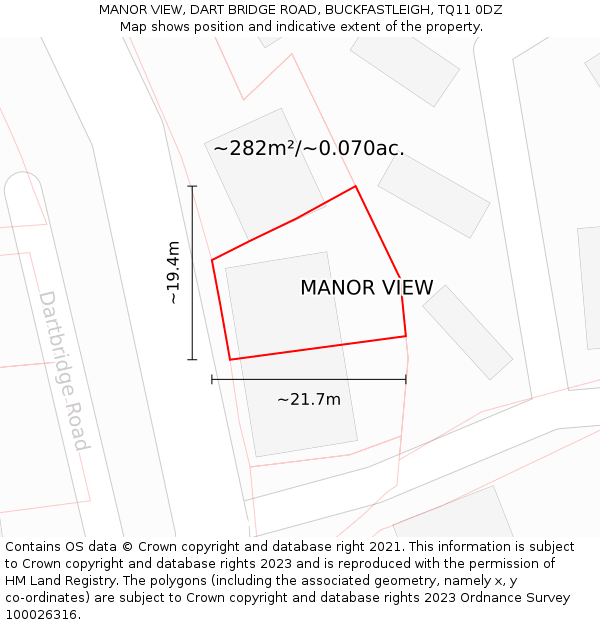 MANOR VIEW, DART BRIDGE ROAD, BUCKFASTLEIGH, TQ11 0DZ: Plot and title map