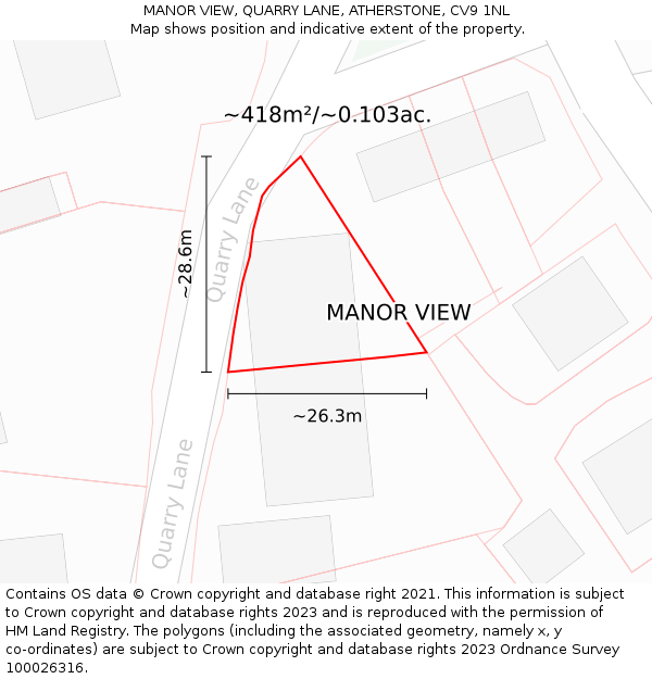 MANOR VIEW, QUARRY LANE, ATHERSTONE, CV9 1NL: Plot and title map