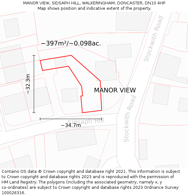 MANOR VIEW, SIDSAPH HILL, WALKERINGHAM, DONCASTER, DN10 4HP: Plot and title map