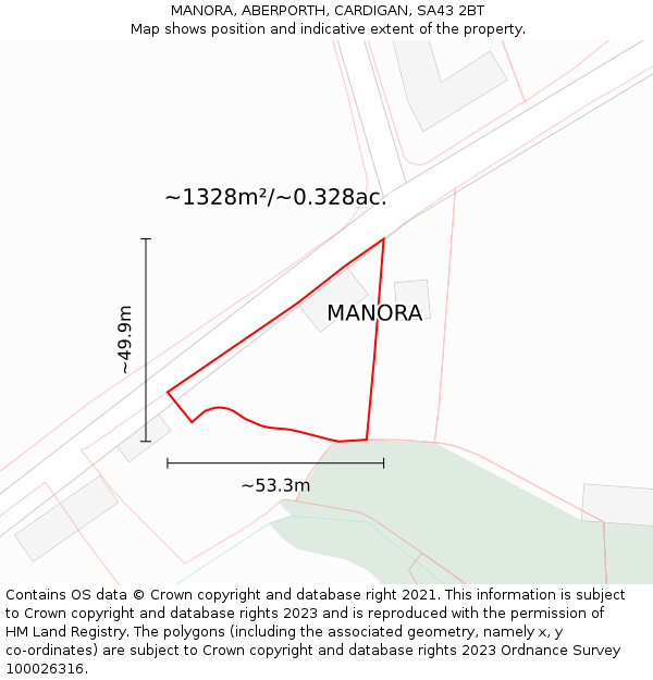 MANORA, ABERPORTH, CARDIGAN, SA43 2BT: Plot and title map