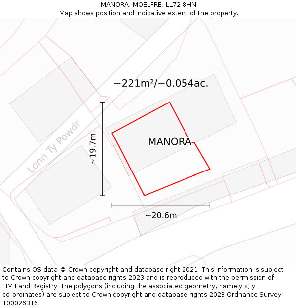 MANORA, MOELFRE, LL72 8HN: Plot and title map