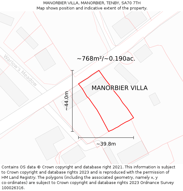 MANORBIER VILLA, MANORBIER, TENBY, SA70 7TH: Plot and title map