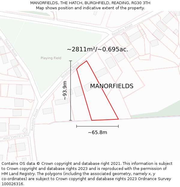 MANORFIELDS, THE HATCH, BURGHFIELD, READING, RG30 3TH: Plot and title map
