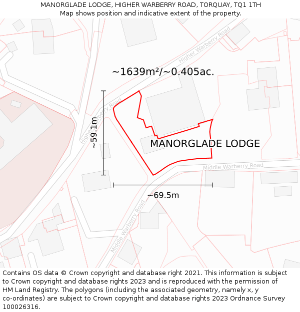MANORGLADE LODGE, HIGHER WARBERRY ROAD, TORQUAY, TQ1 1TH: Plot and title map
