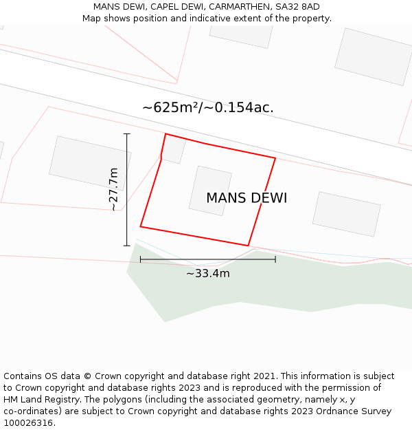 MANS DEWI, CAPEL DEWI, CARMARTHEN, SA32 8AD: Plot and title map