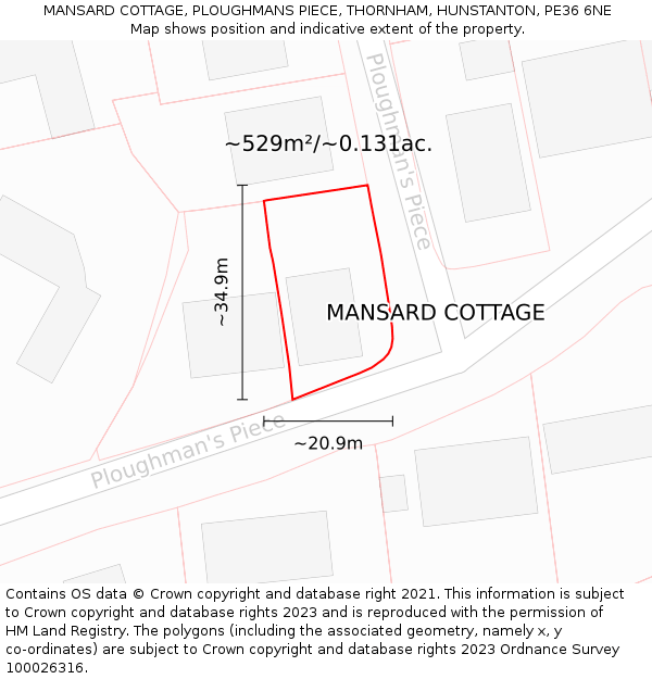 MANSARD COTTAGE, PLOUGHMANS PIECE, THORNHAM, HUNSTANTON, PE36 6NE: Plot and title map