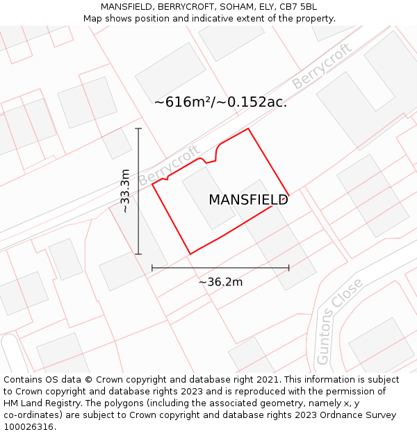 MANSFIELD, BERRYCROFT, SOHAM, ELY, CB7 5BL: Plot and title map