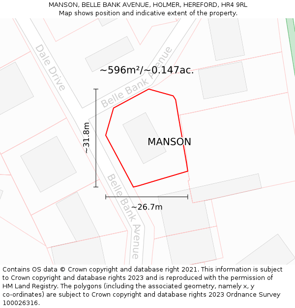 MANSON, BELLE BANK AVENUE, HOLMER, HEREFORD, HR4 9RL: Plot and title map