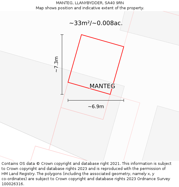 MANTEG, LLANYBYDDER, SA40 9RN: Plot and title map
