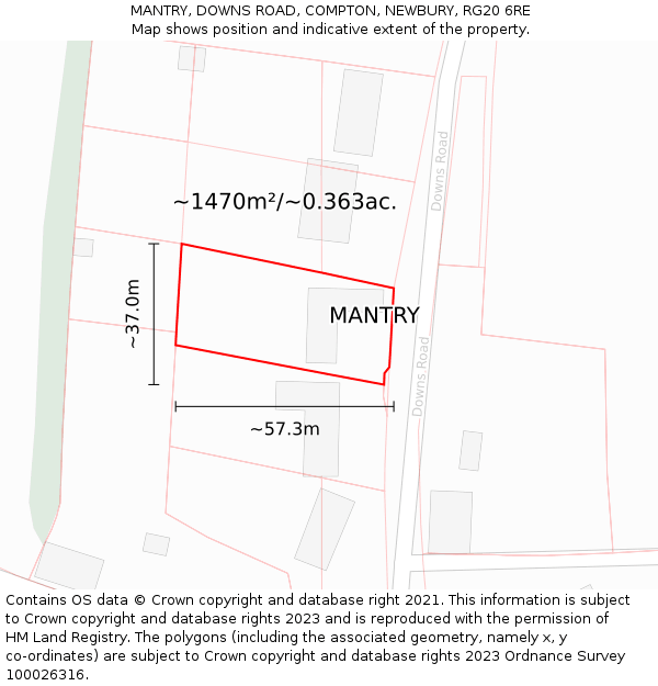MANTRY, DOWNS ROAD, COMPTON, NEWBURY, RG20 6RE: Plot and title map