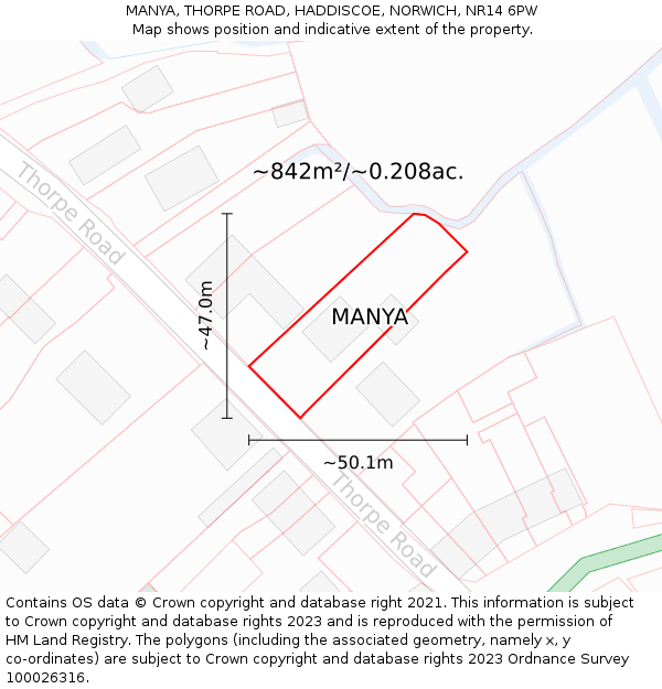MANYA, THORPE ROAD, HADDISCOE, NORWICH, NR14 6PW: Plot and title map