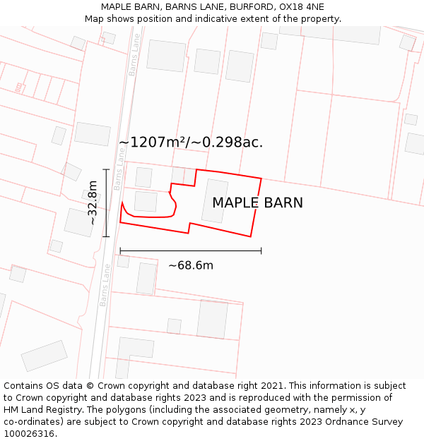 MAPLE BARN, BARNS LANE, BURFORD, OX18 4NE: Plot and title map