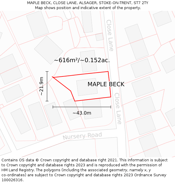 MAPLE BECK, CLOSE LANE, ALSAGER, STOKE-ON-TRENT, ST7 2TY: Plot and title map