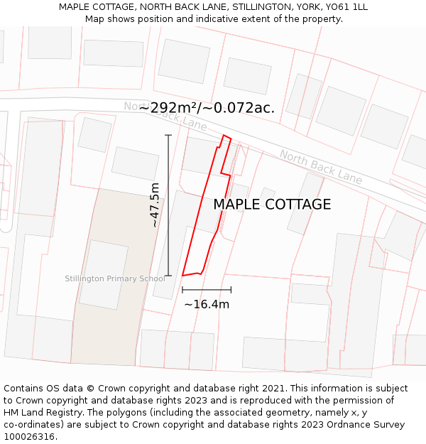 MAPLE COTTAGE, NORTH BACK LANE, STILLINGTON, YORK, YO61 1LL: Plot and title map